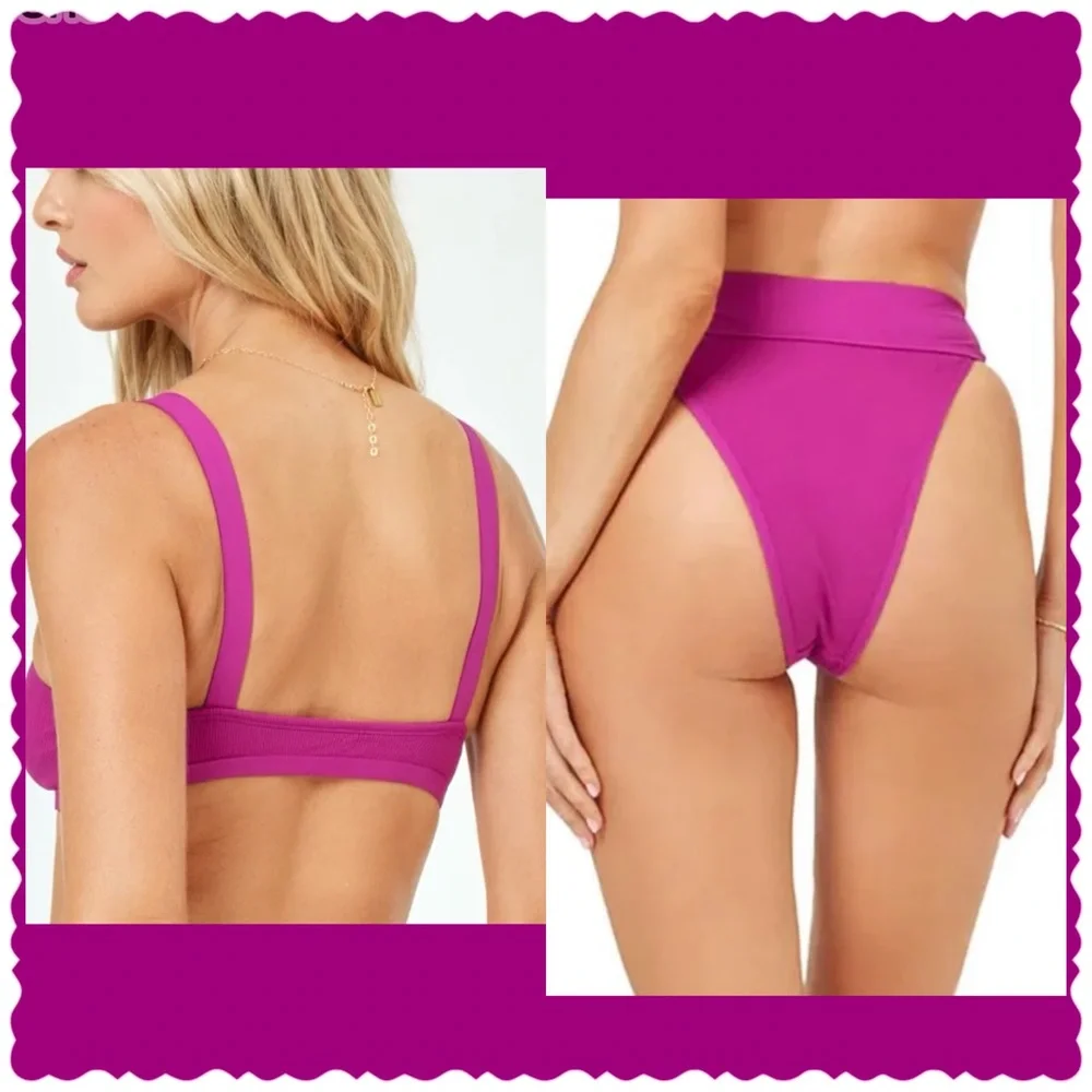 L*Space Farrah Bikini Top and Lola Bitsy Bikini Bottom Ribbed Swimsuit Sz Small